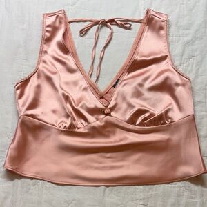 Coquette Y2K Pink Satin-feel Babydoll Cami Top Rosette Blouse NWT